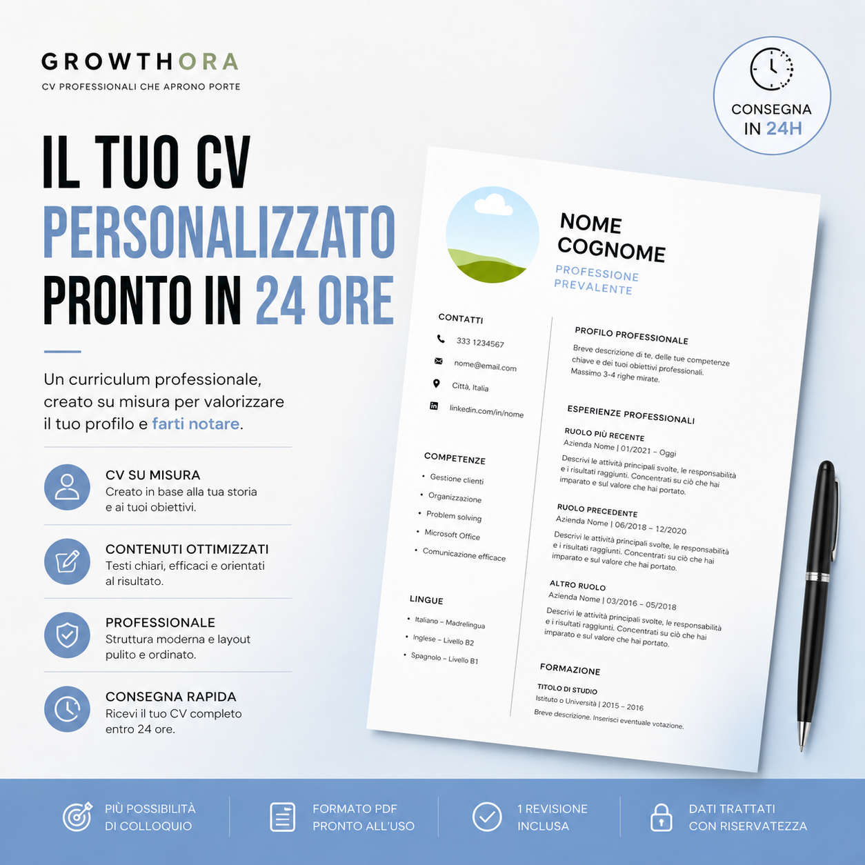 Growthora CV Personalizzato – Pronto in 24 Ore